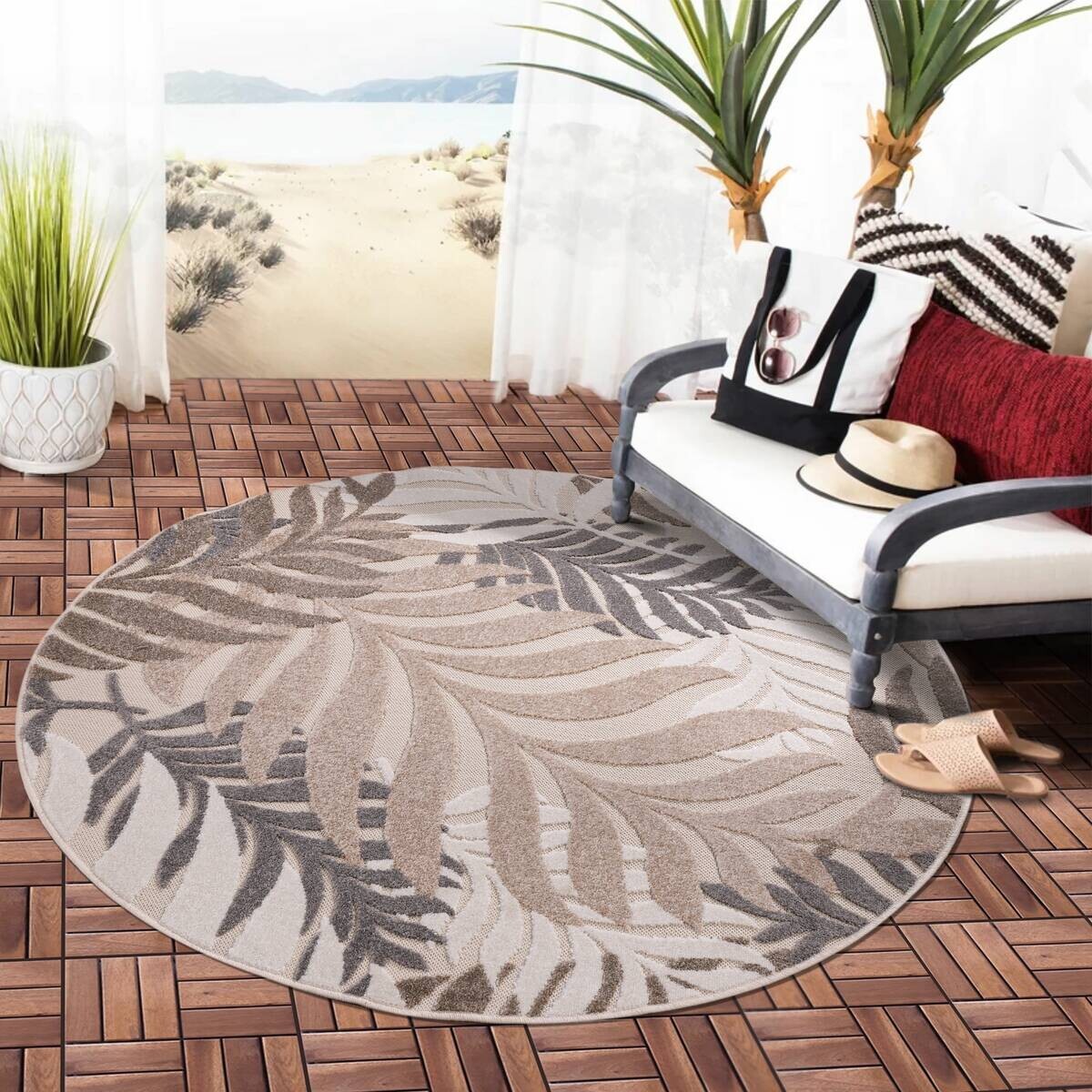Sanat Outdoorteppich FLORAL creme B/L: ca. 200x200 cm