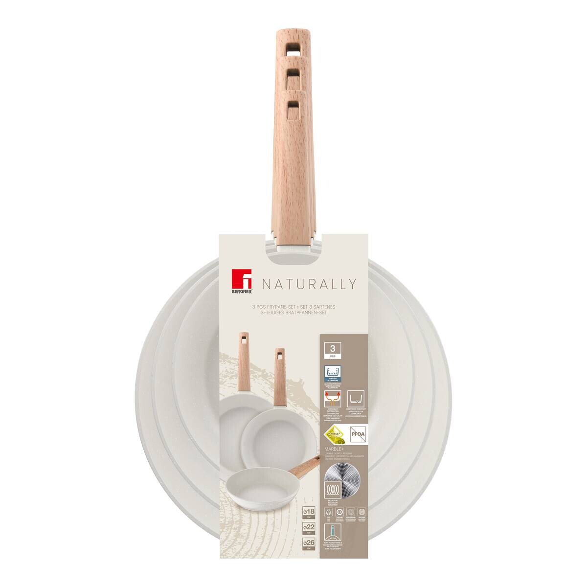 BERGNER Bratpfannen-Set NATURALLY weiß Alu 3 tlg.