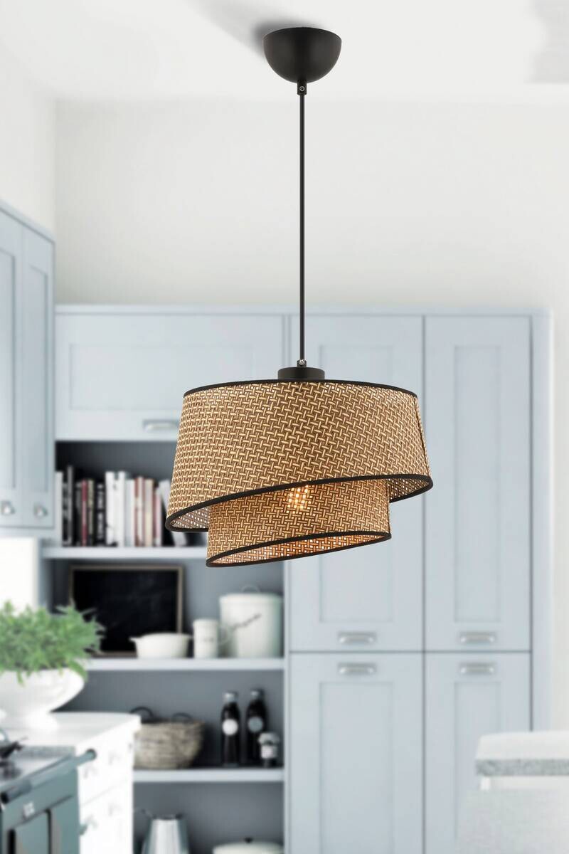 Opviq Pendelleuchte Barette schwarz beige Stoff Metall B/H/L: ca. 32x65x32 cm E27 1 Brennstellen