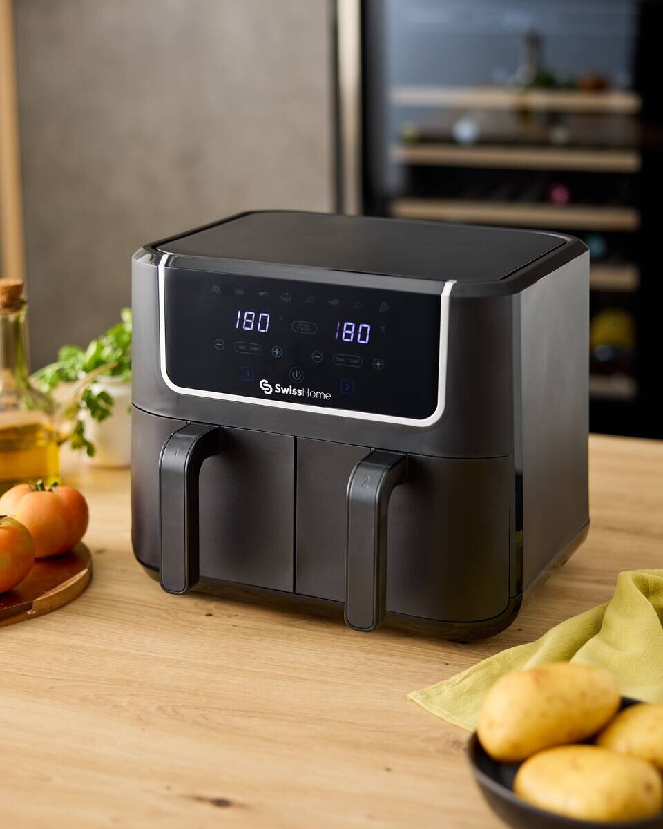 SWISS HOME Doppel-Heißluftfritteuse SH-6931 schwarz Kunststoff B/H/L: ca. 24x28x32 cm ca. 3 l