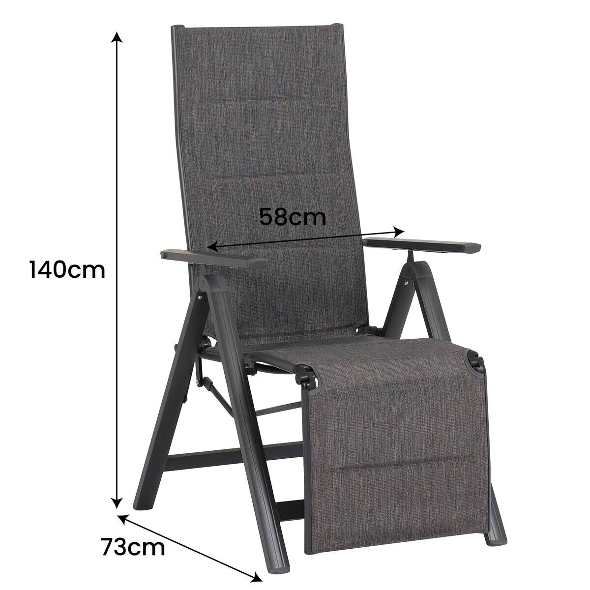 POCOline Klappsessel Boston anthrazit Alu B/H/L: ca. 73x140x58 cm