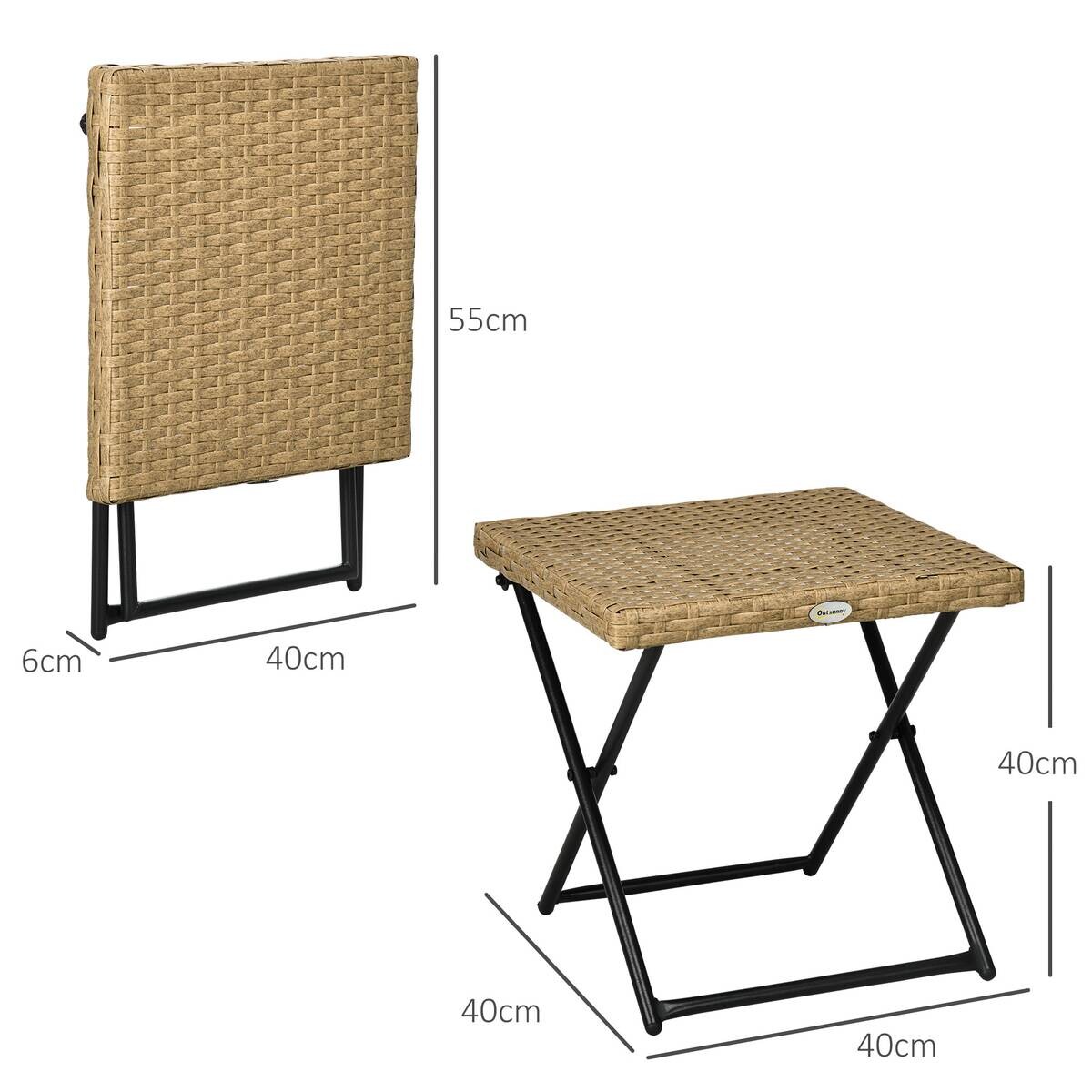 Outsunny Balkontisch natur Polyrattan B/H/L: ca. 40x40x40 cm