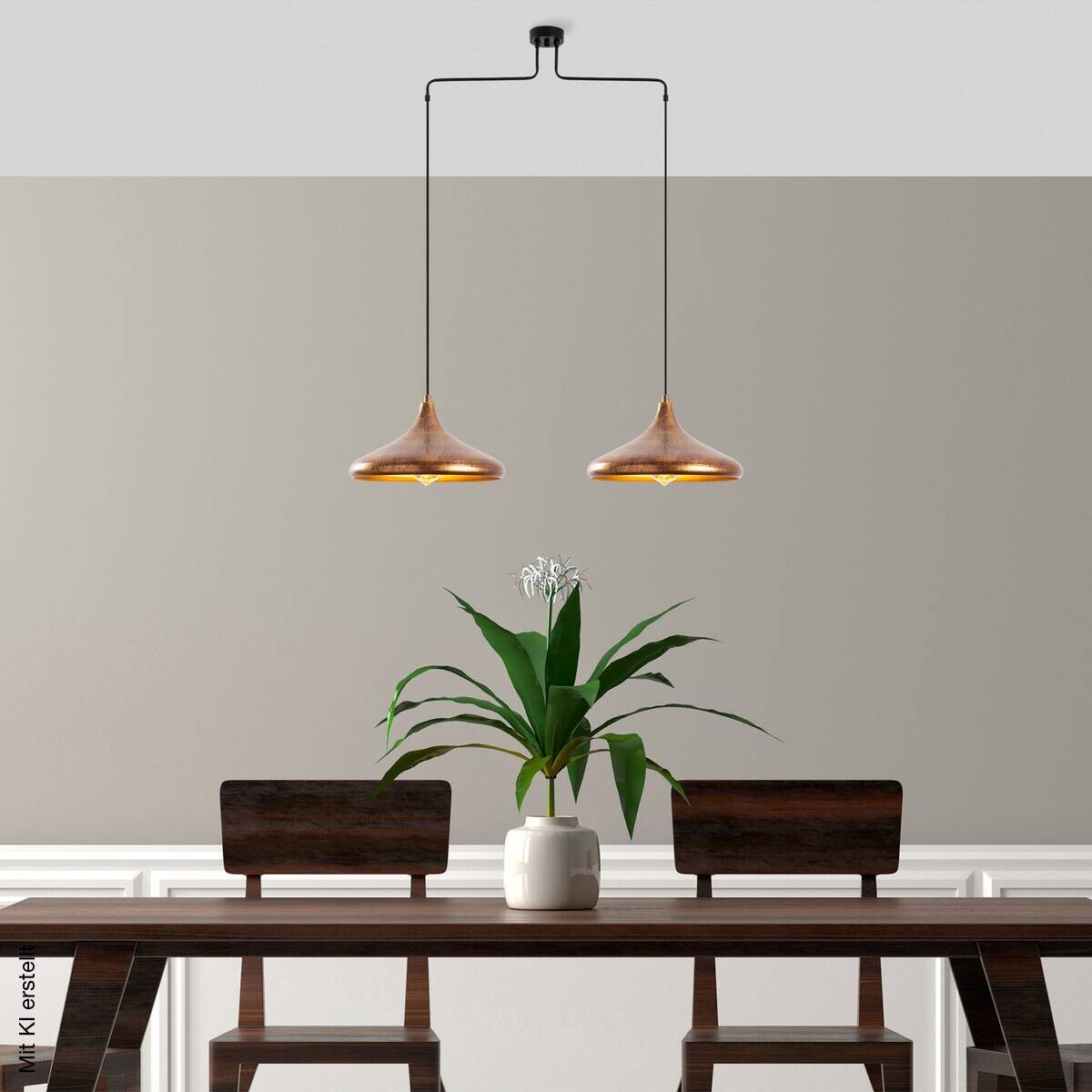 Opviq Pendelleuchte braun Metall B/H/T/L: ca. 100x132x35x100 cm E27 2 Brennstellen
