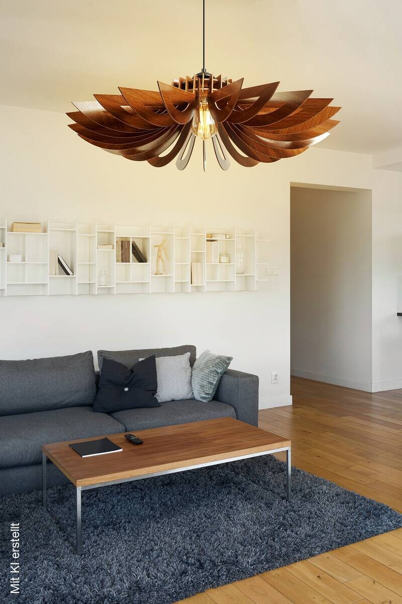 Opviq Pendelleuchte nussbaum MDF B/H/L: ca. 68x50x68 cm E27 1 Brennstellen