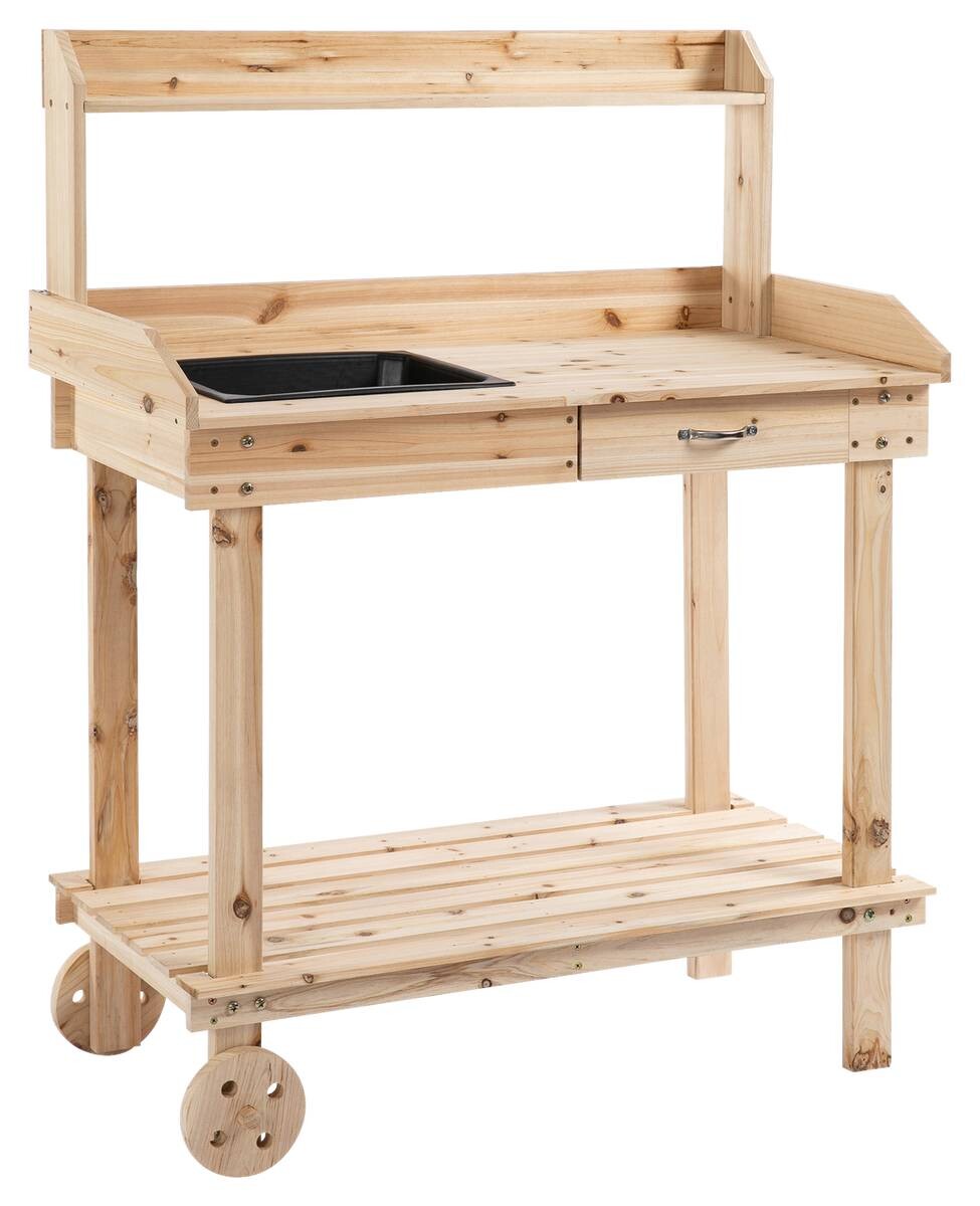 Outsunny Pflanztischmit Rollen natur B/H/L: ca. 45x119x92 cm