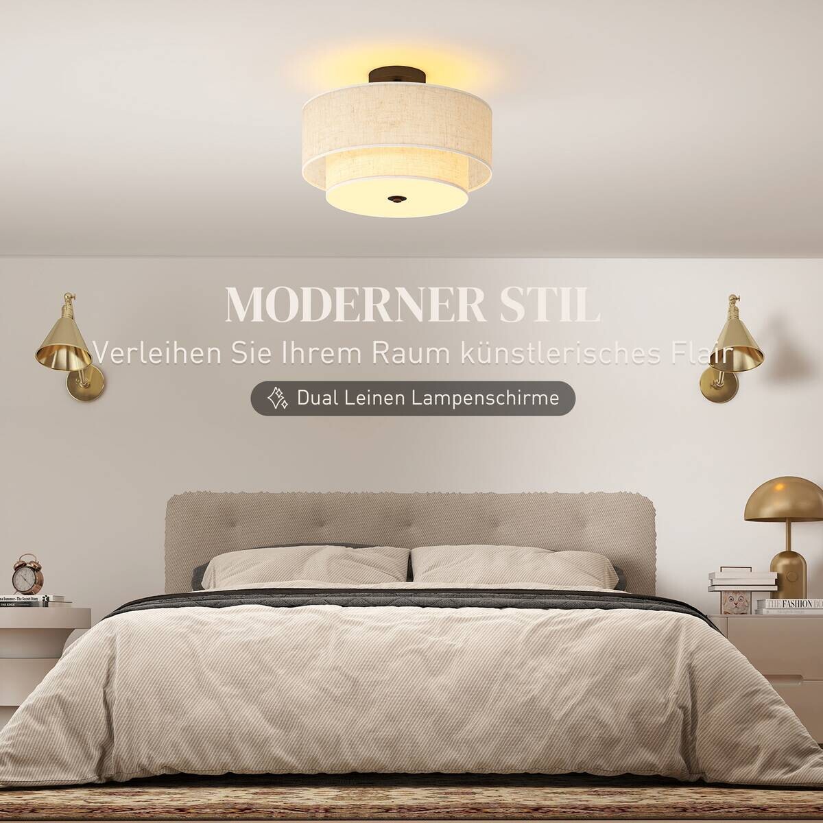 HOMCOM Deckenleuchte creme Metall Stoff B/H/L: ca. 40x26x40 cm E14 3 Brennstellen