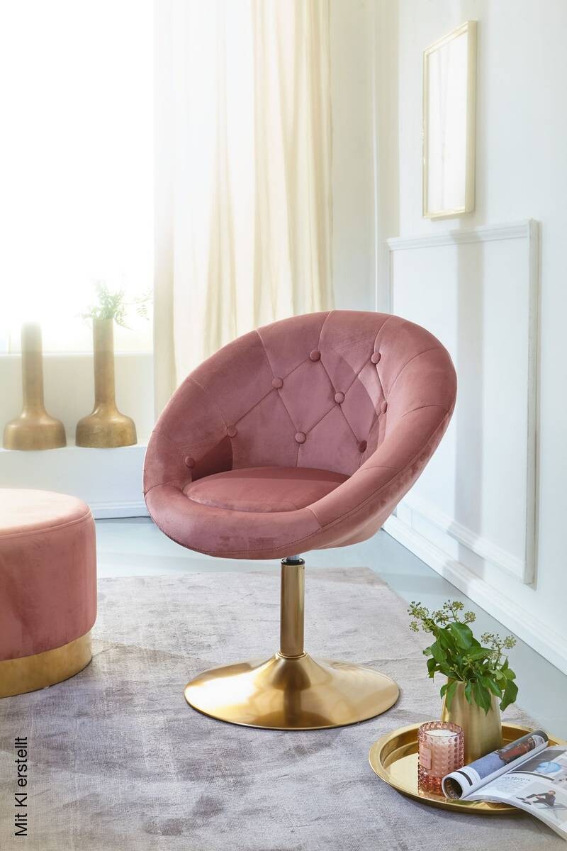 Wohnling Sessel rosa gold Samt Eisen B/H/T: ca. 67x80x62 cm