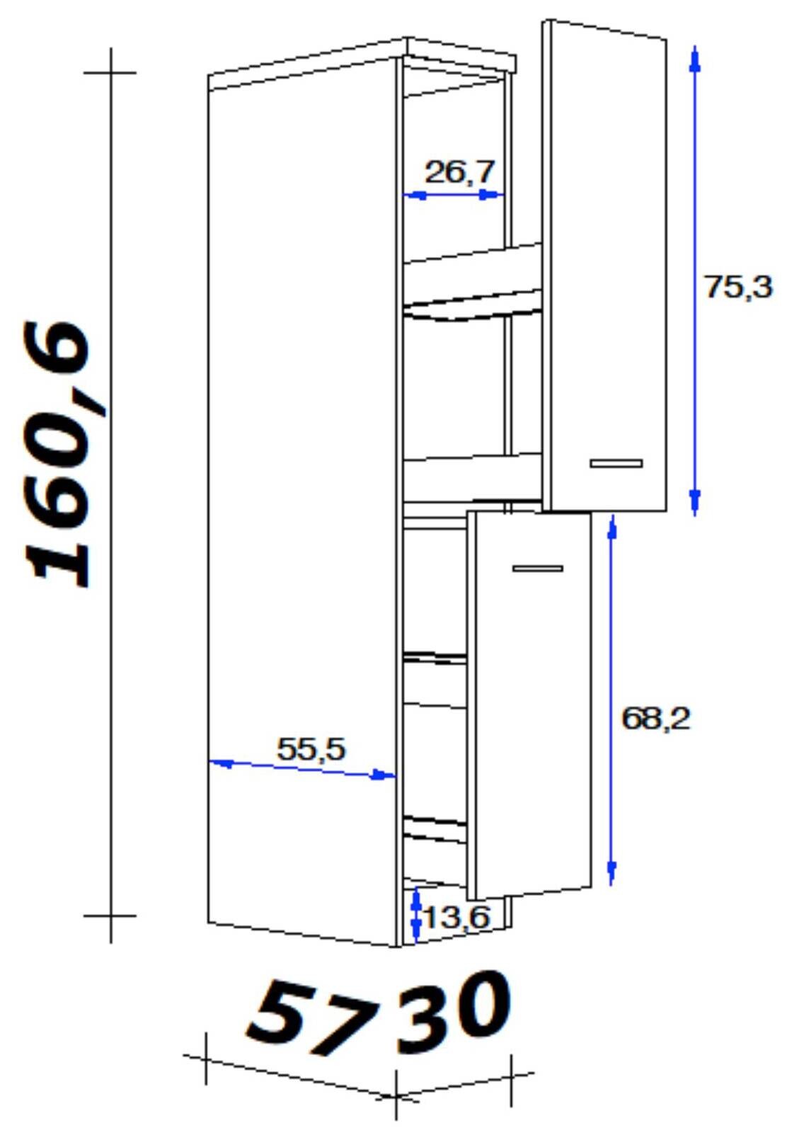 Apothekerschrank Morena grau matt B/H/T: ca. 30x161x60 cm