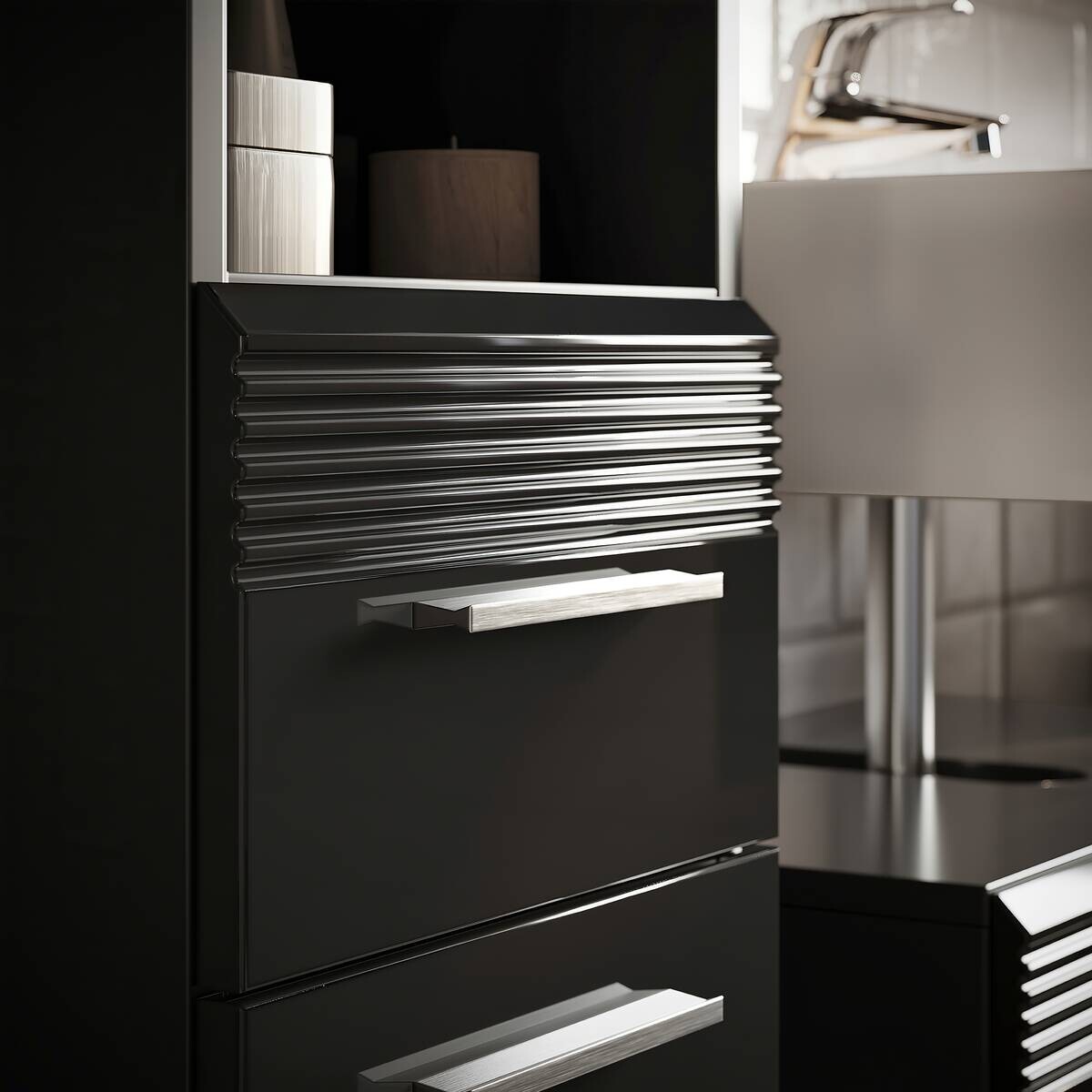 Badezimmer-Set LINUS schwarz schwarz Hochglanz B/H/T: ca. 60x182x34 cm