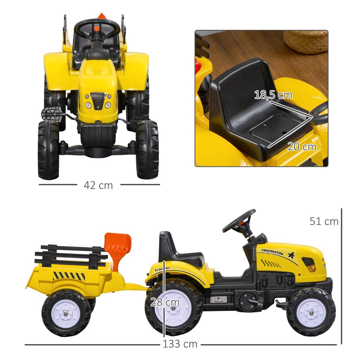 HOMCOM Kinder-Fahrzeug gelb B/H/L: ca. 42x133x51 cm