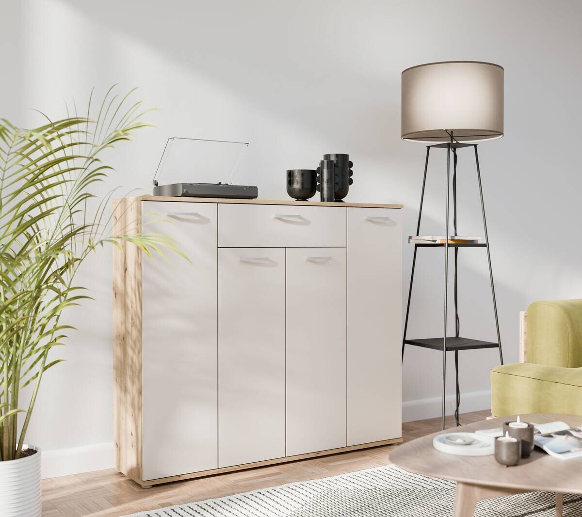 Kommode Eiche Artisan Nachbildung Eiche Kaschmirgrau Nachbildung B/H/T: ca. 139x121x35 cm