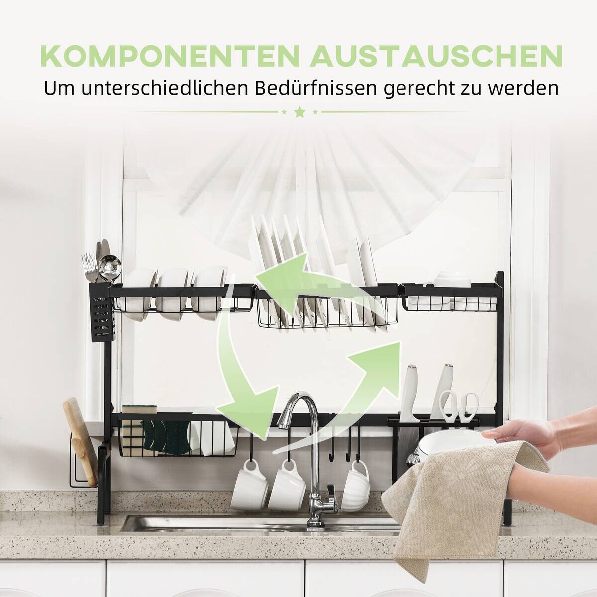 HOMCOM Küchenhelfer schwarz Edelstahl B/H/L: ca. 30x93x52 cm
