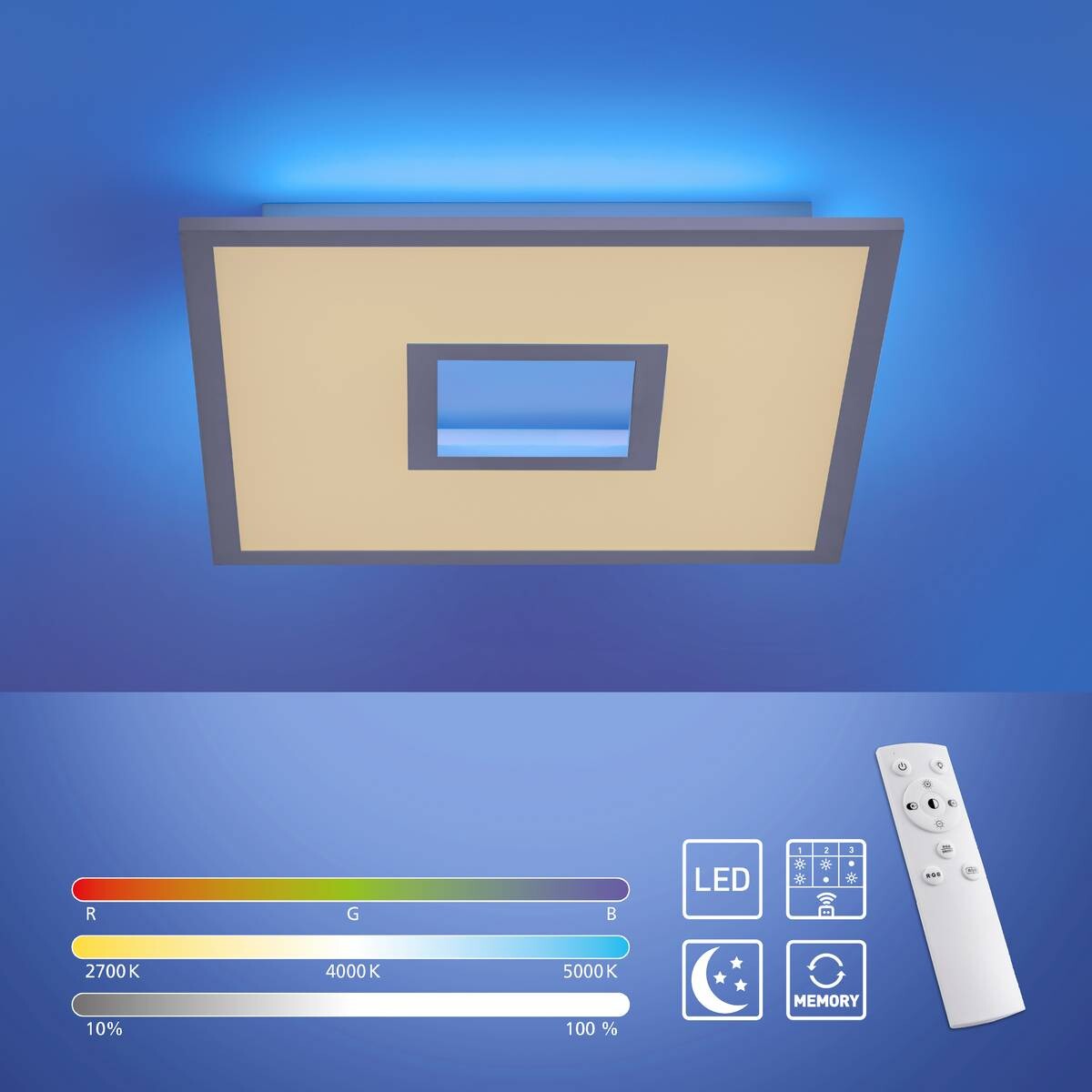 Just Light LED-Deckenleuchte RECESS 11645-16 weiß Kunststoff Metall B/H/T: ca. 45x5x45 cm 1 Brennstellen