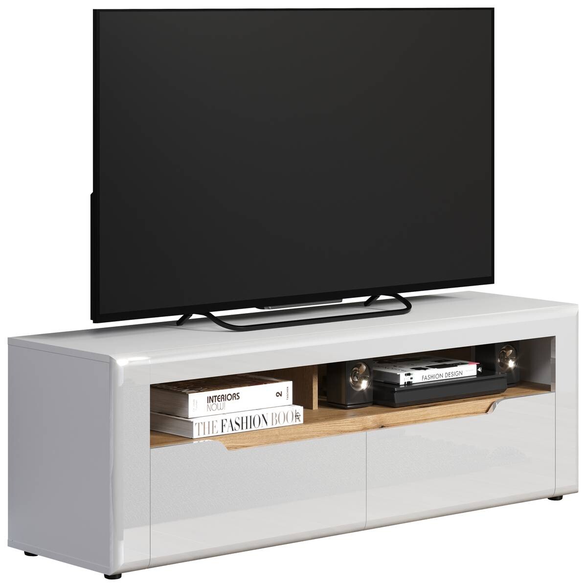 TV-Lowboard Marlon Eiche Evoke Coast Nachbildung weiß Hochglanz B/H/T: ca. 150x50x40 cm