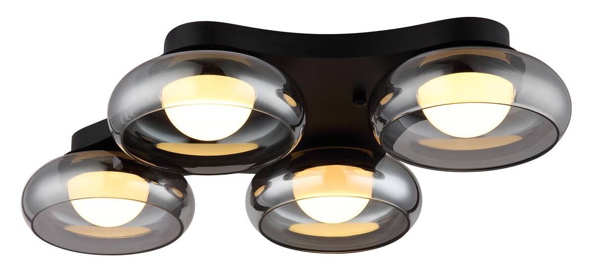 GLOBO Deckenleuchte Opal Rauch schwarz Metall Glas Acryl B/H/L: ca. 46x10x65 cm 1 Brennstellen