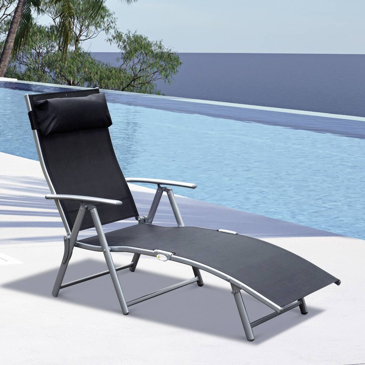 Outsunny Gartenliege schwarz Metall B/H/L: ca. 63,5x100,5x180 cm