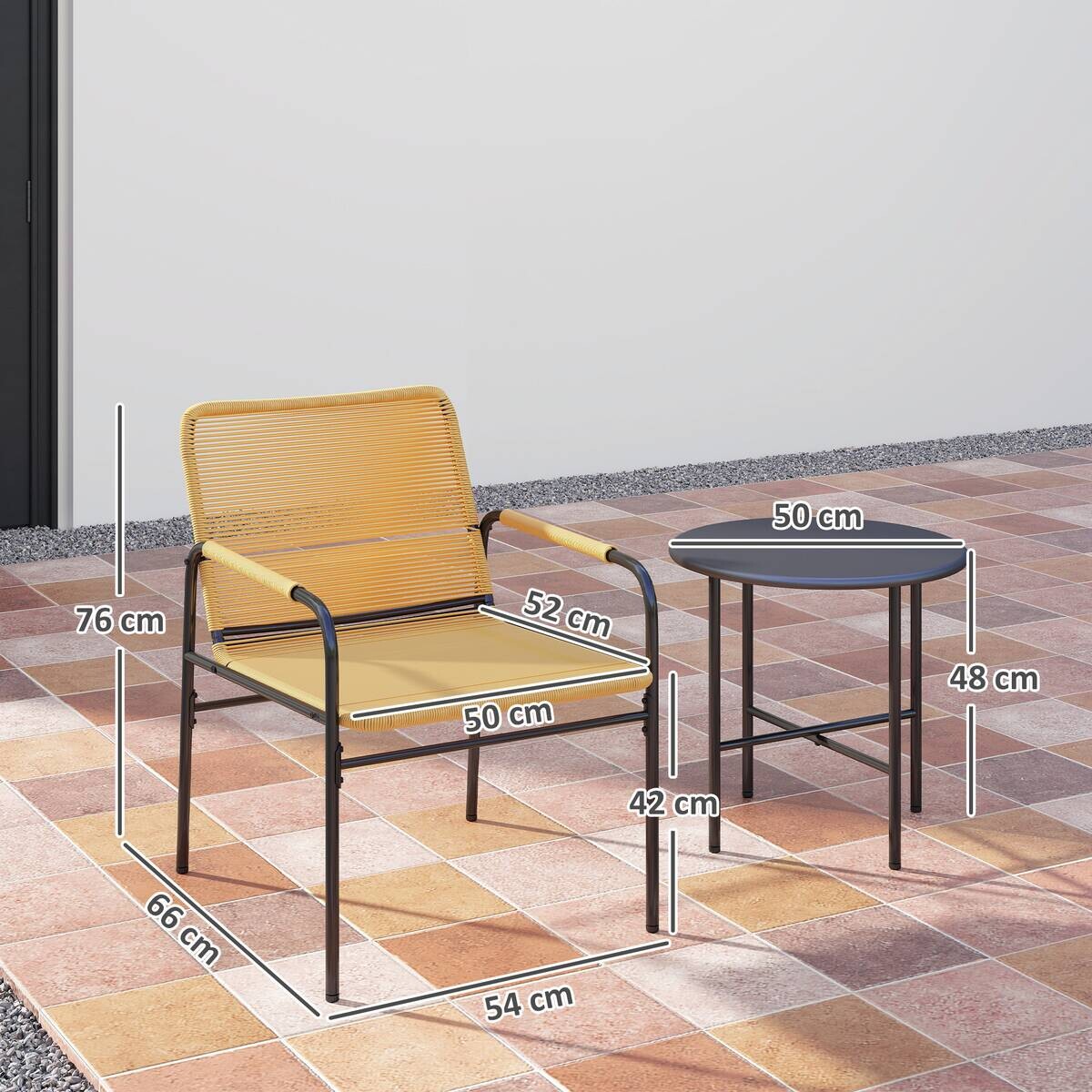 Outsunny Rattan Bistroset gelb Stahl B/H/L: ca. 54x76x66 cm