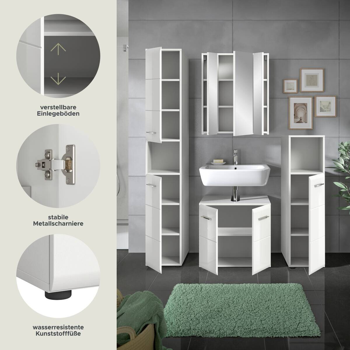 Badezimmer-Set Ice weiß weiß Hochglanz B/H/T: ca. 150x185x30 cm