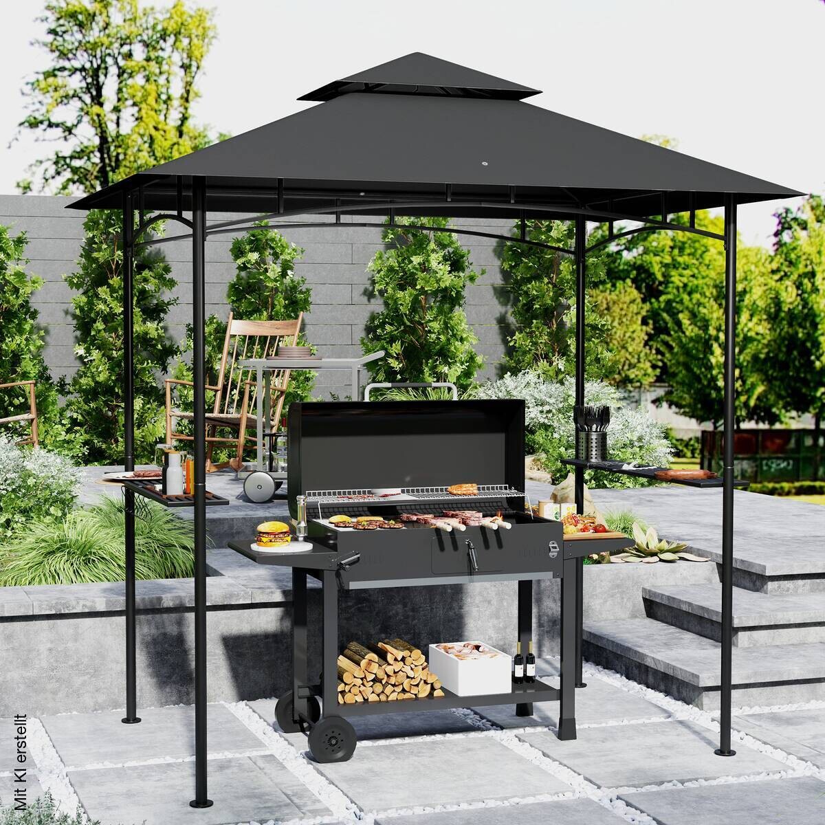Outsunny Grillpavillon dunkelgrau Polyester B/H/L: ca. 150x258x240 cm