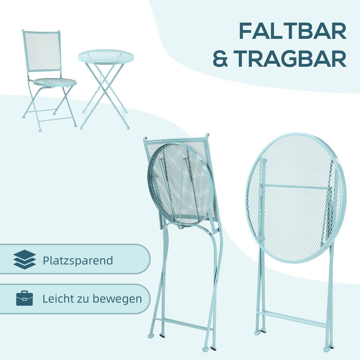 Outsunny Balkonset hellblau Metall H/D: ca. 70x56 cm