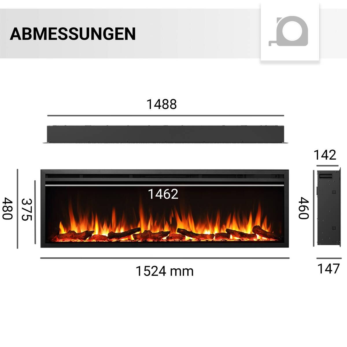 Balderia Elektrischer-Kamin Atlanta EF288B schwarz B/H/L: ca. 14,7x48x152,4 cm