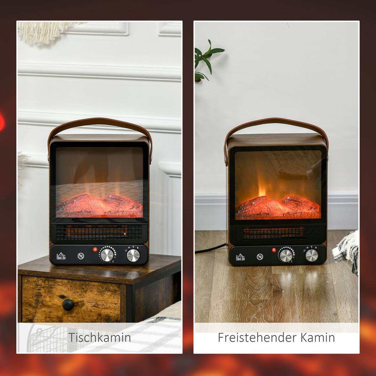 HOMCOM Elektro-Feuerstelle 820-348V90WN braun Edelstahl Polypropylen Kunststoff B/H/L: ca. 17,5x30,3x37,4 cm ca. 1500 W