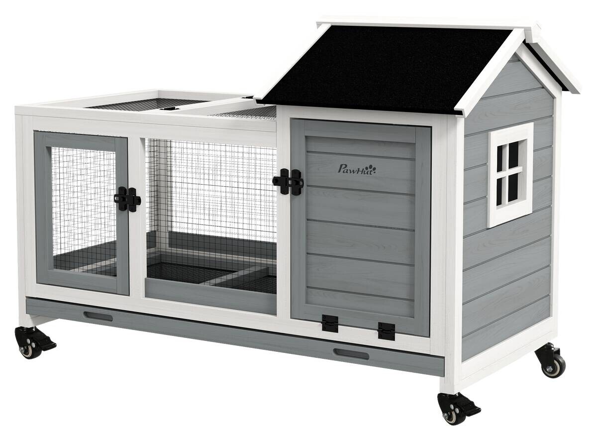 PawHut Zwergkaninchenstall grau Stahl B/H/L: ca. 58x73,5x108 cm