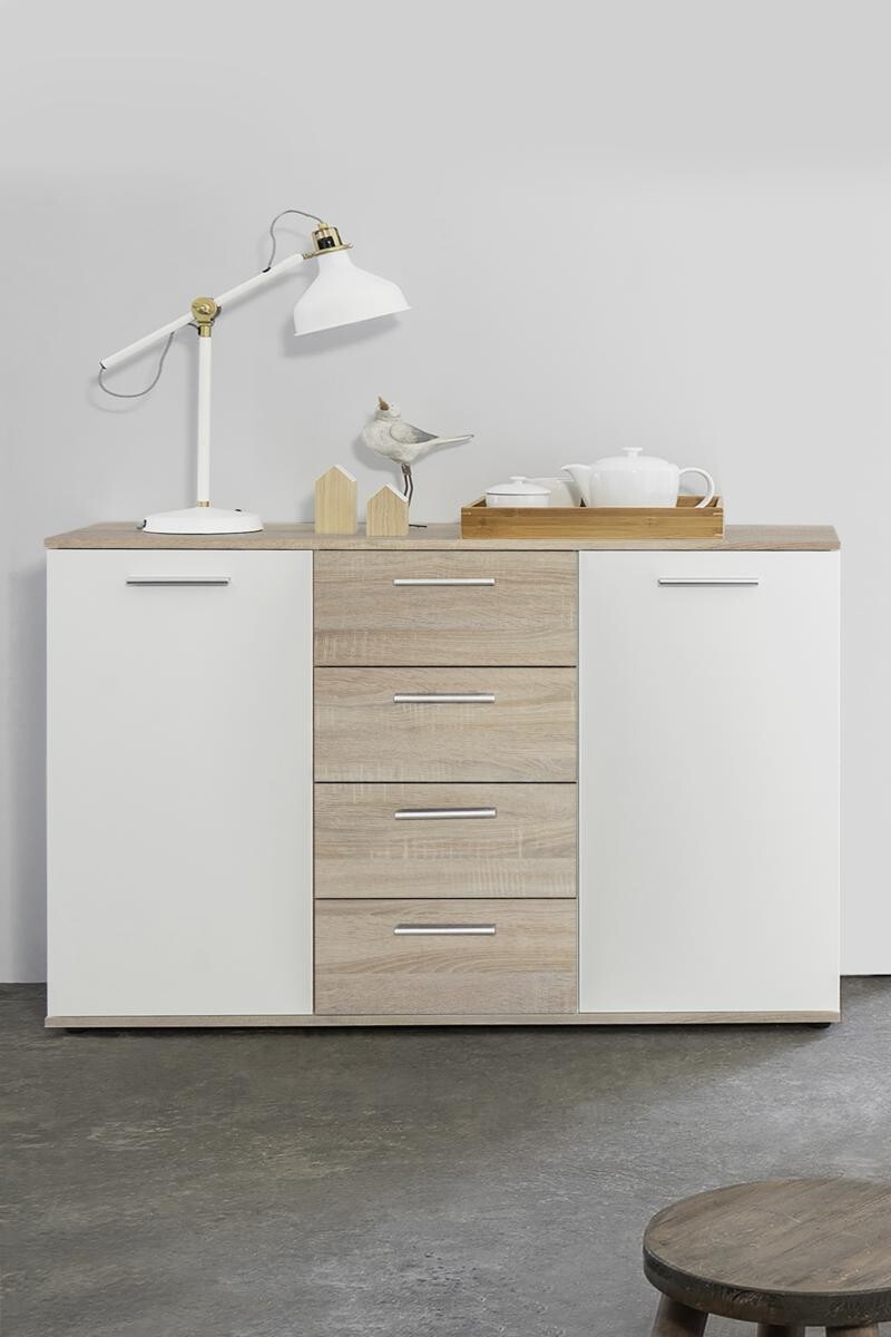 Kommode Jacky 2 Eiche Artisan Nachbildung weiß B/H/T: ca. 120x85x35 cm