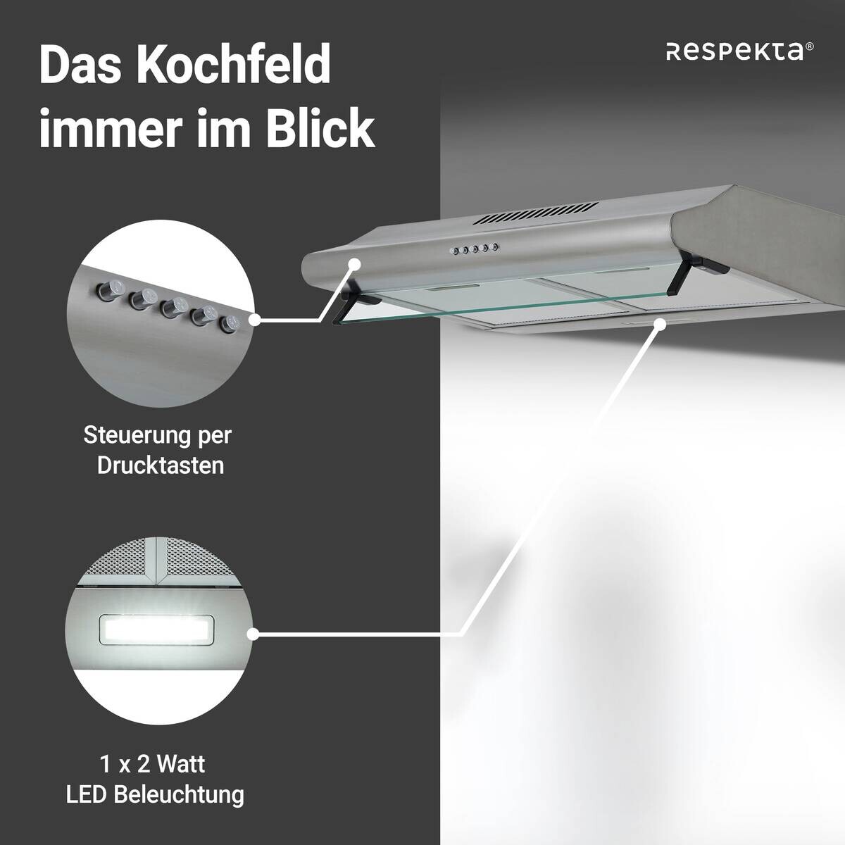 Respekta Dunstabzugshaube CH1259IXCN Edelstahl Edelstahl B/H/T: ca. 59,8x14x50 cm