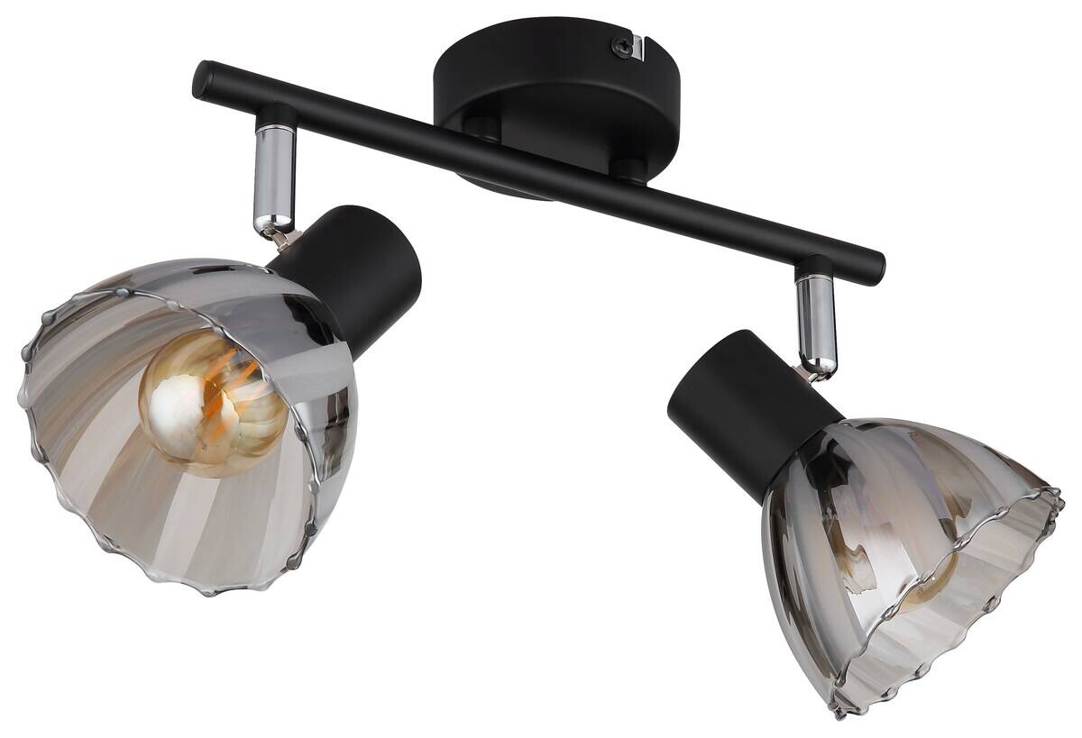 GLOBO Strahler Rauch mattschwarz Satiniert Metall Glas B/H: ca. 25x19 cm E14 2 Brennstellen