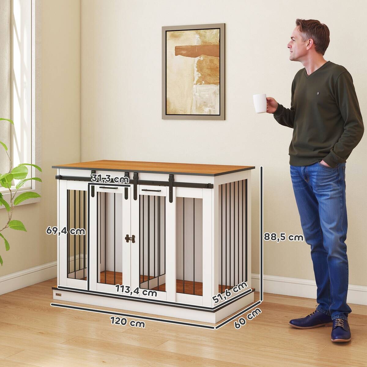 PawHut Hundekäfig weiß Stahl B/H/L: ca. 60x88,5x120 cm