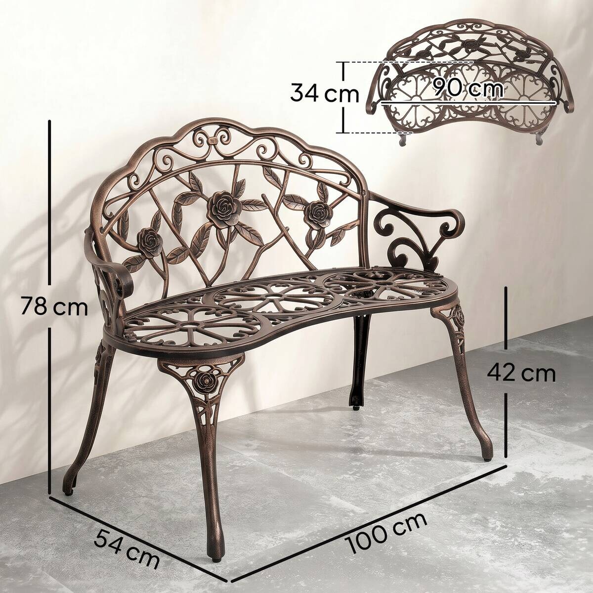 Outsunny Gartenbank bronze Eisen B/H/L: ca. 54x78x100 cm