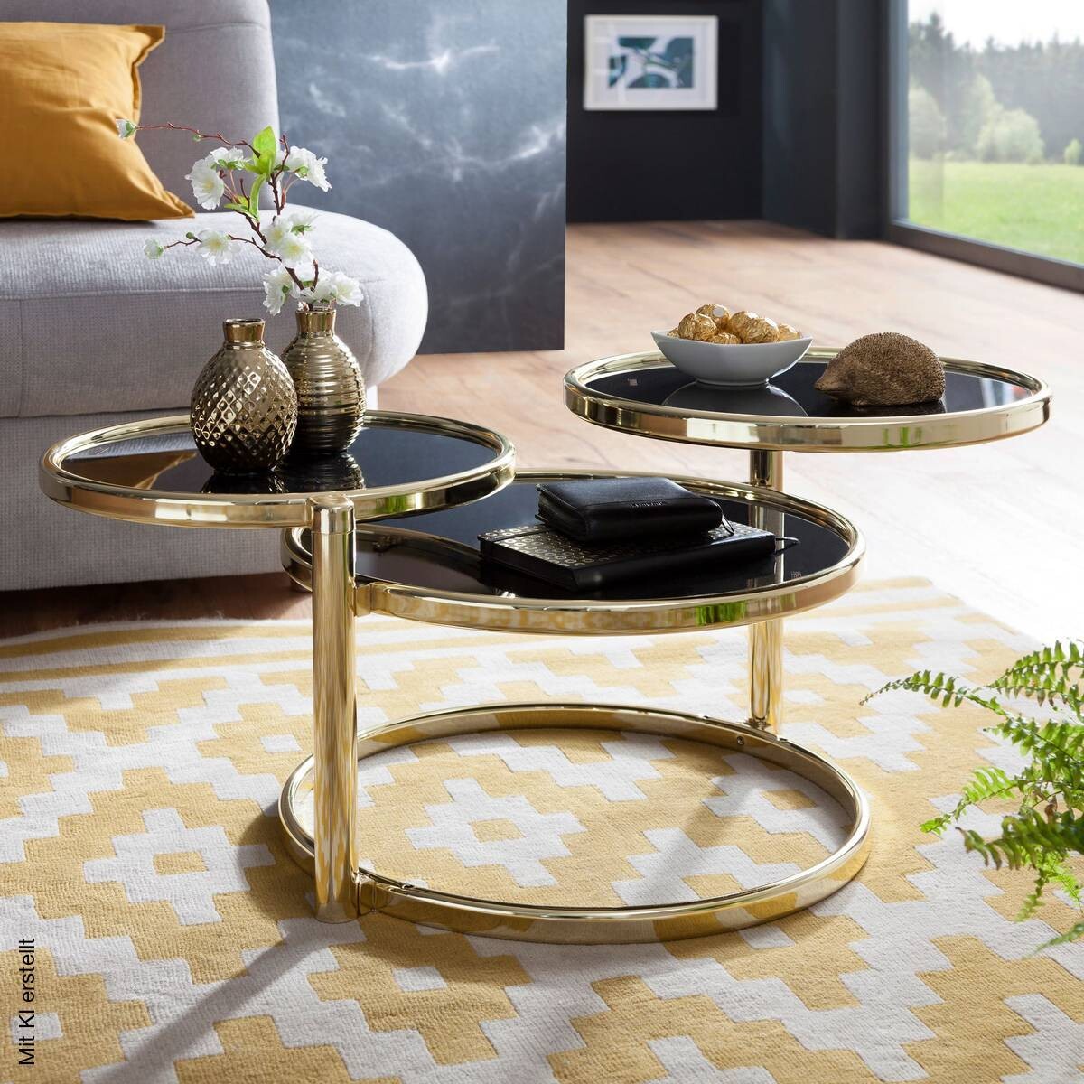 Couchtisch schwarz gold lackiert B/H/T: ca. 58x43x58 cm