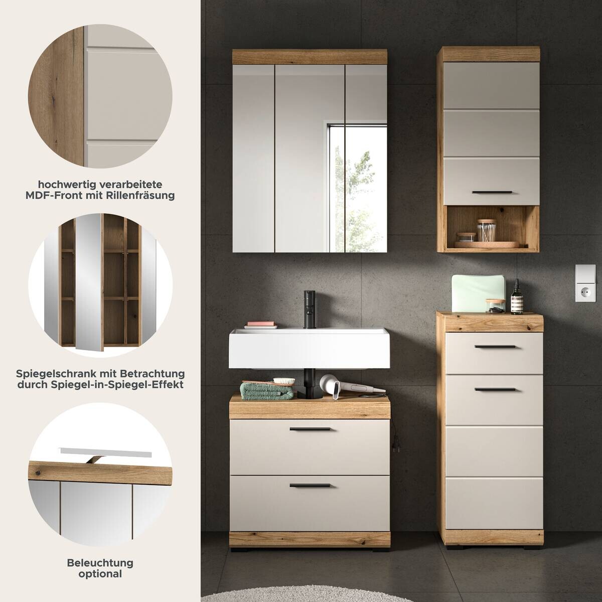 Badezimmer-Set Scout Evoke Oak Nachbildung Kaschmirgrau Nachbildung B/H/T: ca. 112x191x34 cm