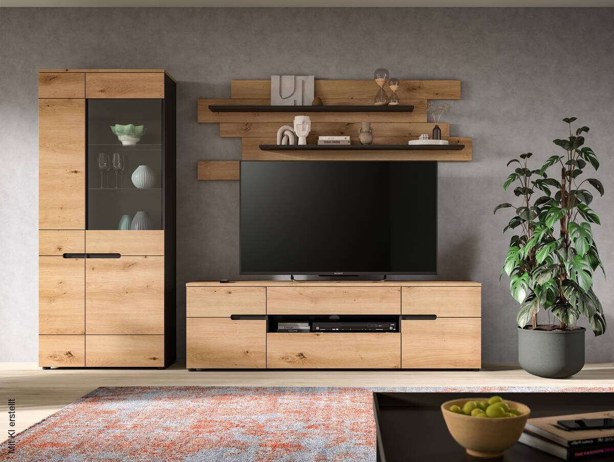 Wohnwand Canu basaltgrau Nachbildung Artisan Oak Nachbildung B/H/T: ca. 280x190x44 cm