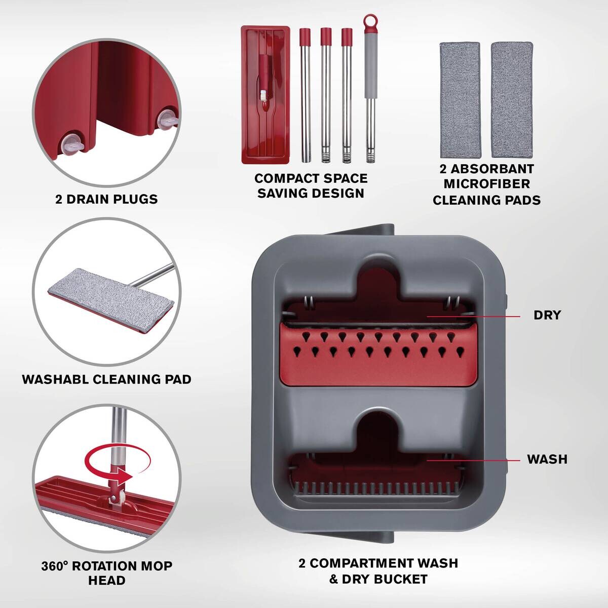 Bodenwischer rot B/H/L: ca. 19x117x12 cm