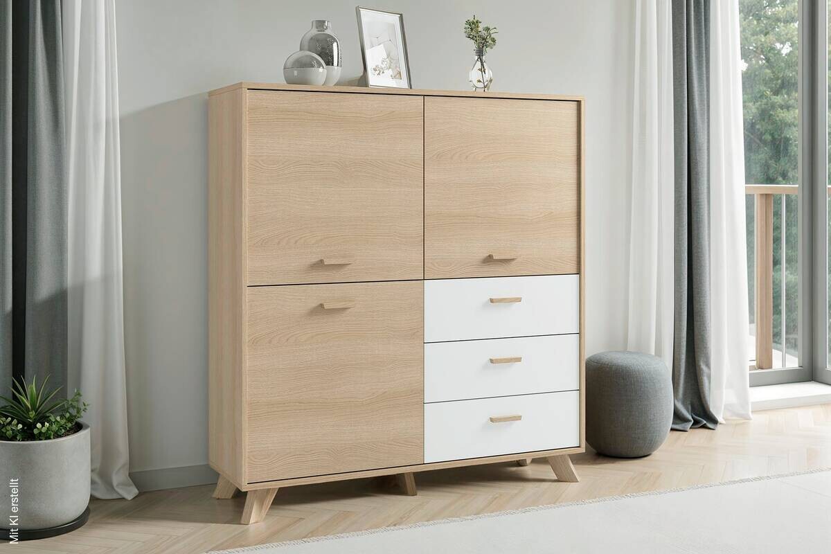 Highboard BASTIAN Eiche weiß B/H/T: ca. 120x131x36,5 cm