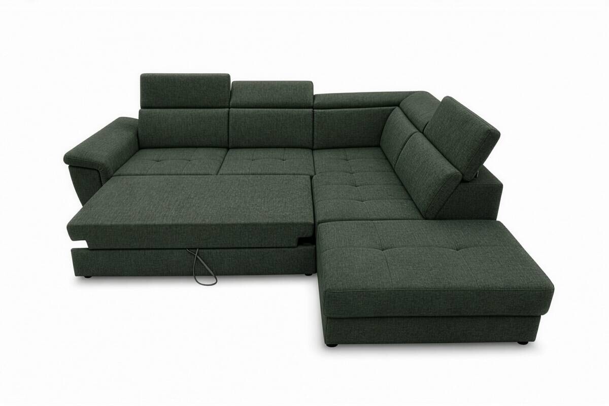 Ecksofa mit Bettfunktion und Bettkasten dunkelgrün Flachgewebe B/H/T: ca. 267x75x238 cm