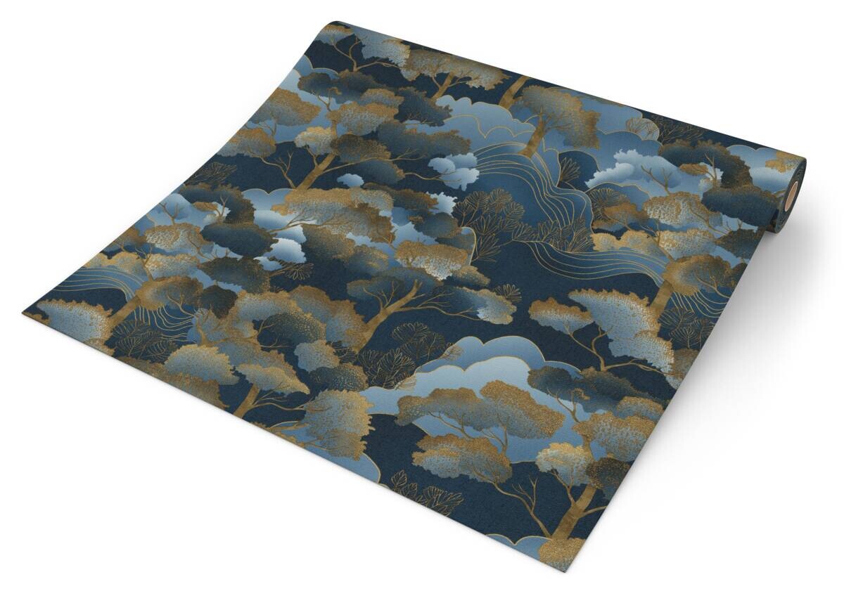 Vliestapete Bäume blau B/L: ca. 53x1005 cm