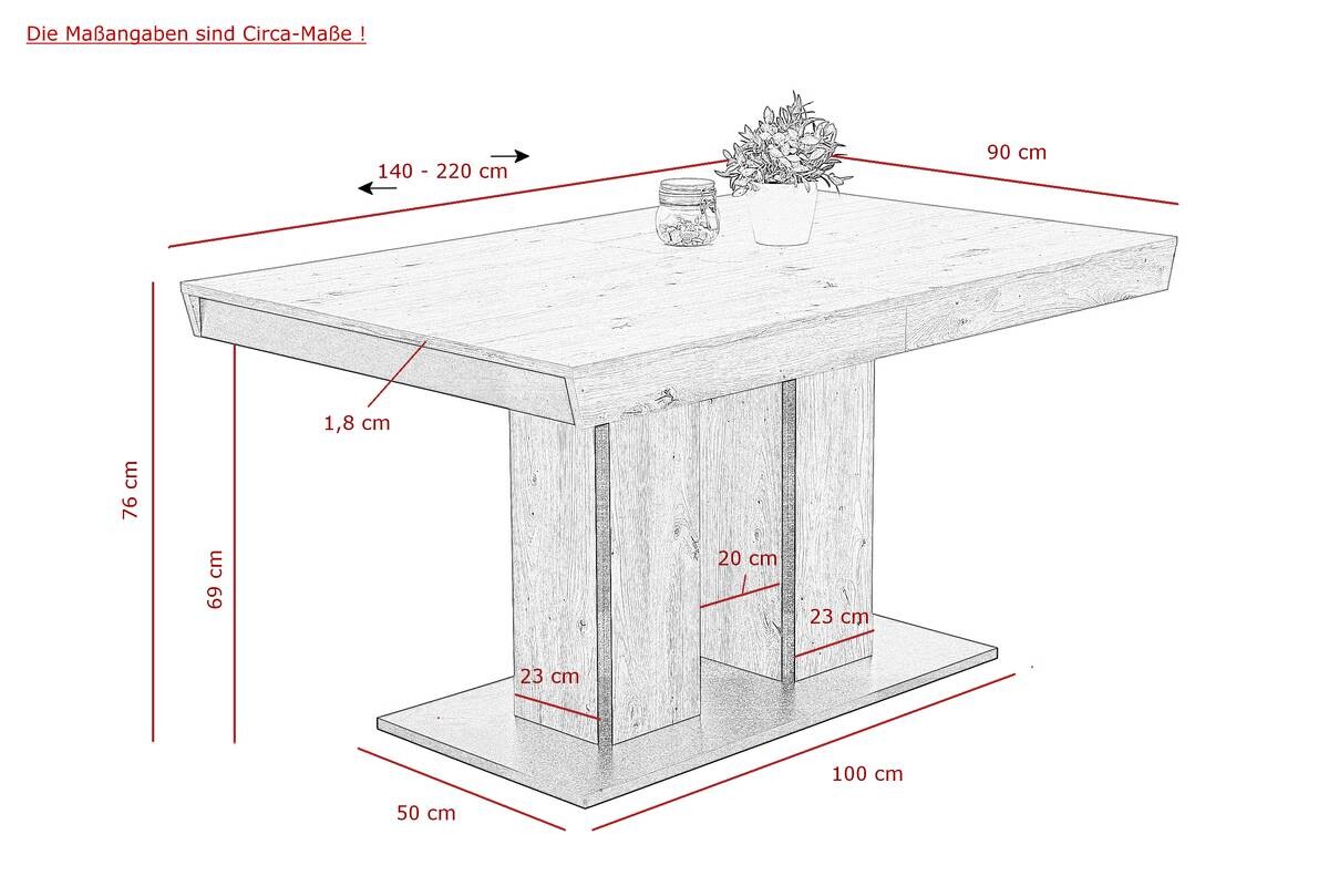 Esstisch AGNES T Eiche Artisan Optik B/H/T: ca. 140x76x90 cm