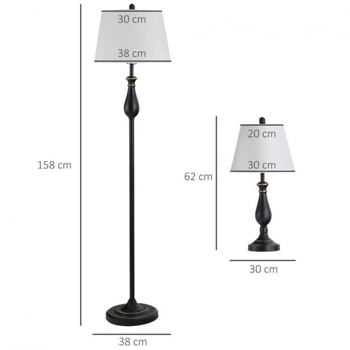 HOMCOM Stehlampe schwarz weiß Metall Polyester-Mischgewebe Stoff B/H/L: ca. 38x158x38 cm E27 3 Brennstellen