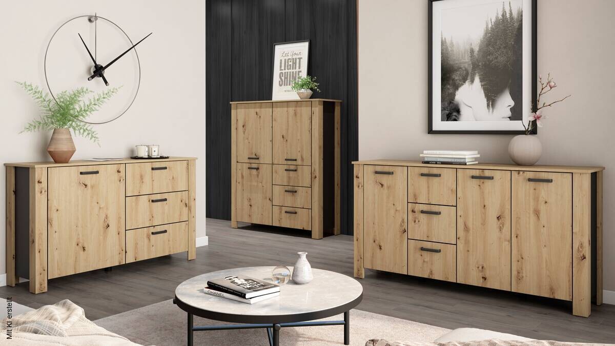Sideboard FARO Eiche schwarz B/H/T: ca. 160x84x40 cm
