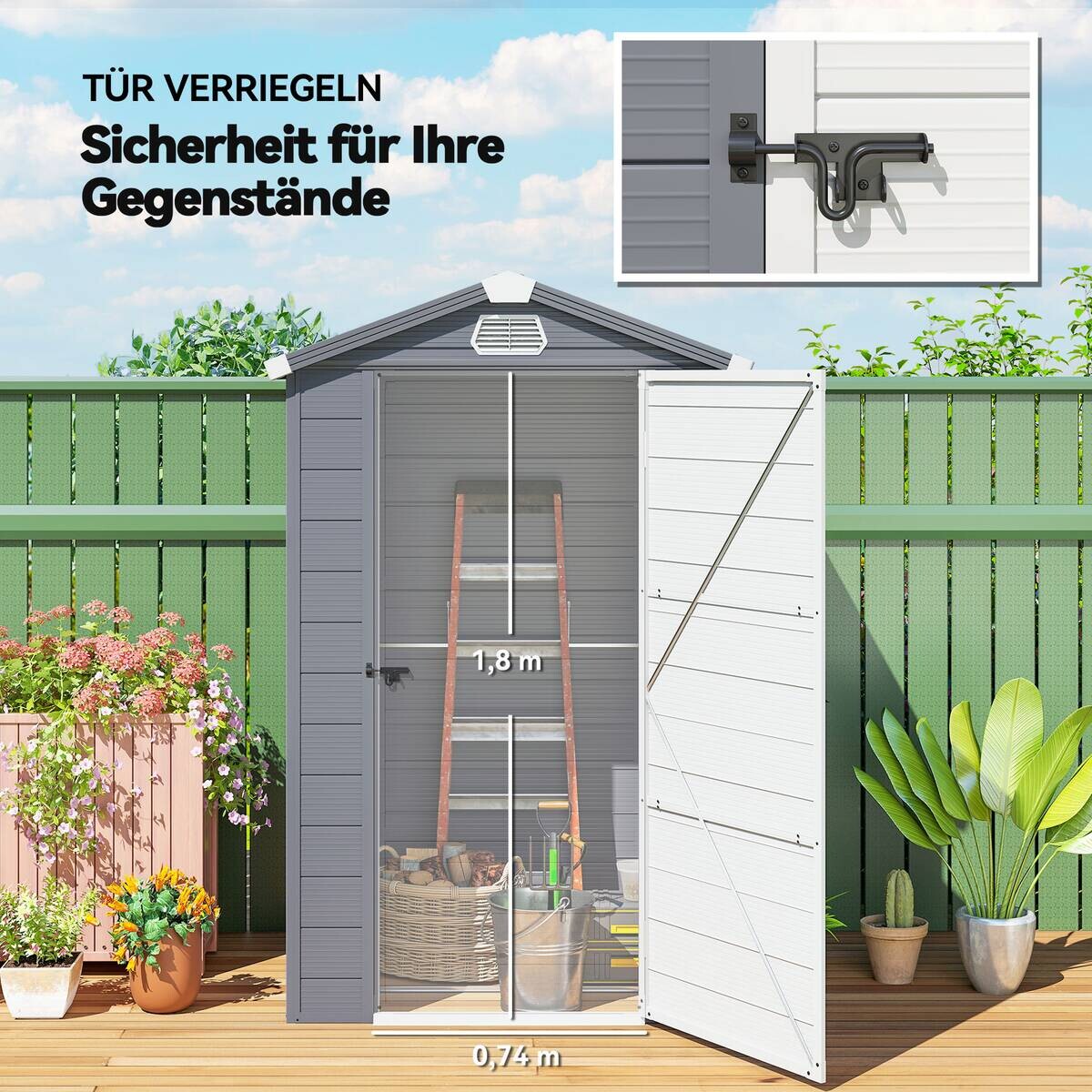 Outsunny Gartenhaus dunkelgrau B/H/T/L: ca. 102x208x102x133 cm