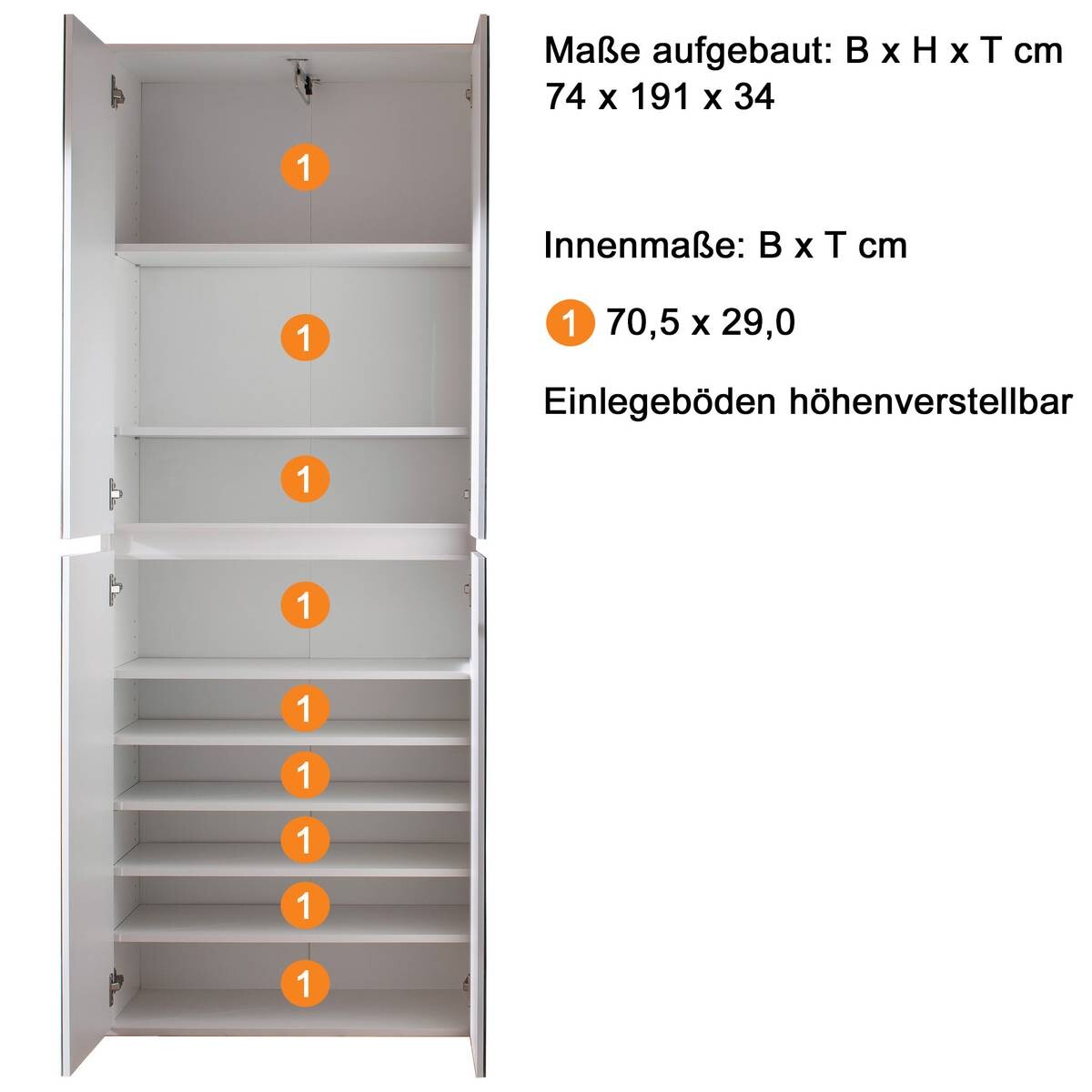 Garderobenschrank Mirror weiß B/H/T: ca. 74x191x34 cm