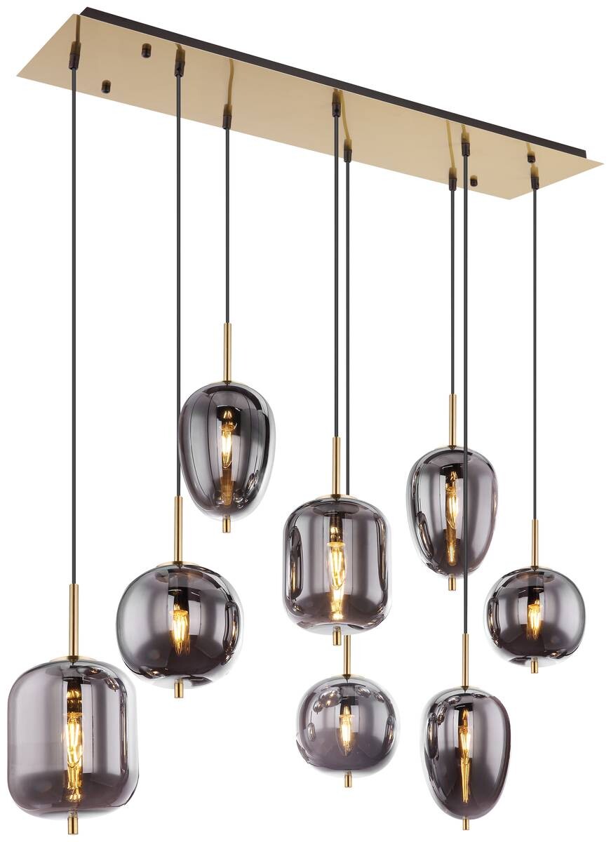 GLOBO Pendelleuchte Blacky messing Metall Rauchglas B/H/L: ca. 34x120x102,5 cm E14 8 Brennstellen