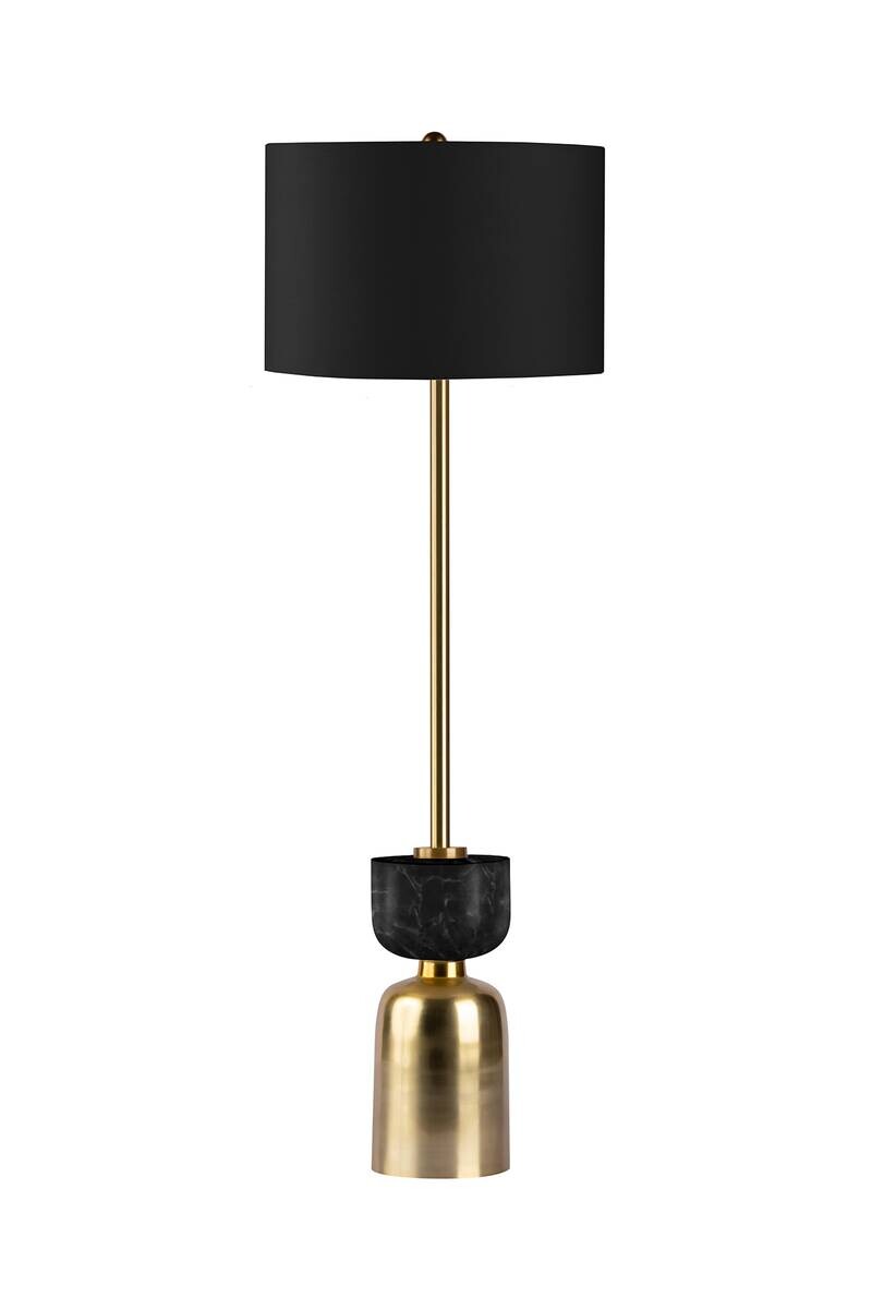 Kayoom Stehlampe gold schwarz Marmor Baumwolle Eisen B/H/L: ca. 30,5x127x30,5 cm E27 1 Brennstellen