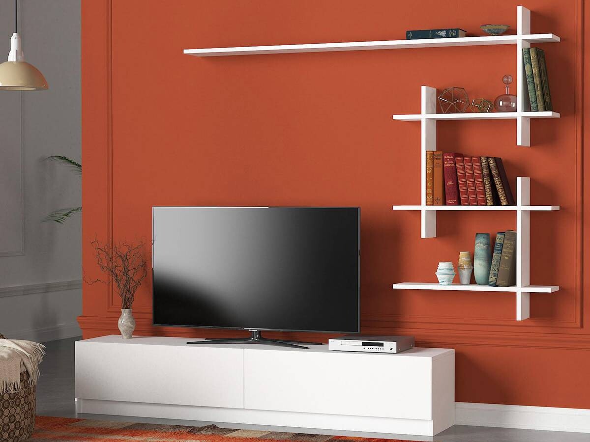 Wohnwand Ahenk weiß B/H/T: ca. 160x32,9x31,3 cm