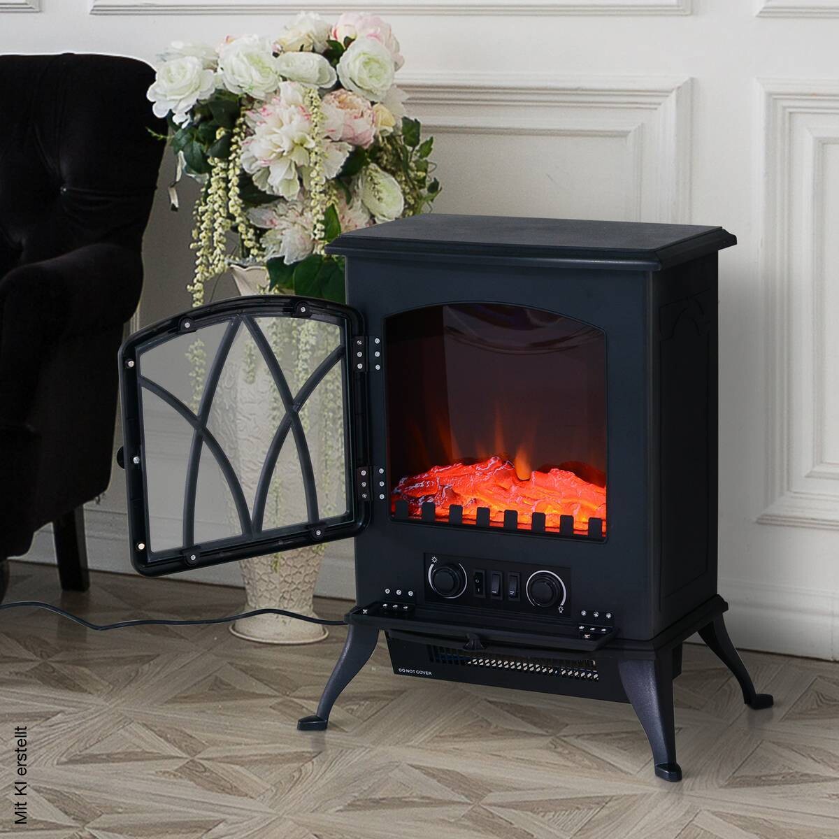 HOMCOM Elektrokamin MH820-051 schwarz Metall Glas Kunststoff B/H/T: ca. 42x54x28 cm ca. 1800 W