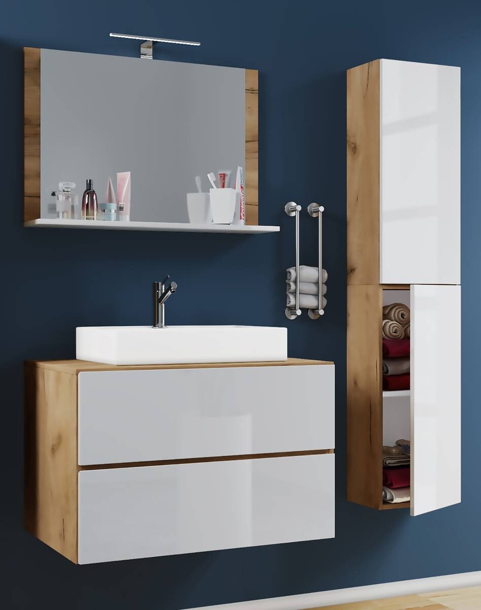 Waschplatz 4tlg-Lendas weiß weiß Eiche Honig Nachbildung B/H/T: ca. 80x52x52 cm