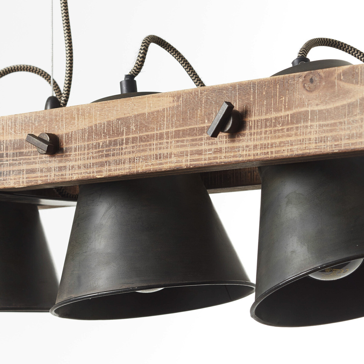 Brilliant Pendelleuchte Plow schwarz dunkelbraun Metall Holz B/T/L: ca. 95x20x115 cm E27 5 Brennstellen